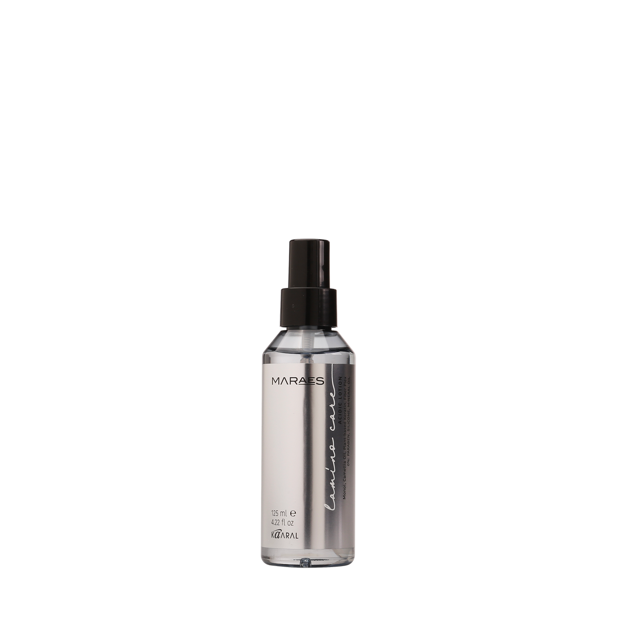 Clear cylindrical spray bottle on a black background