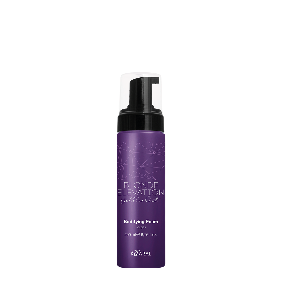 Purple hair styling foam bottle on a black background