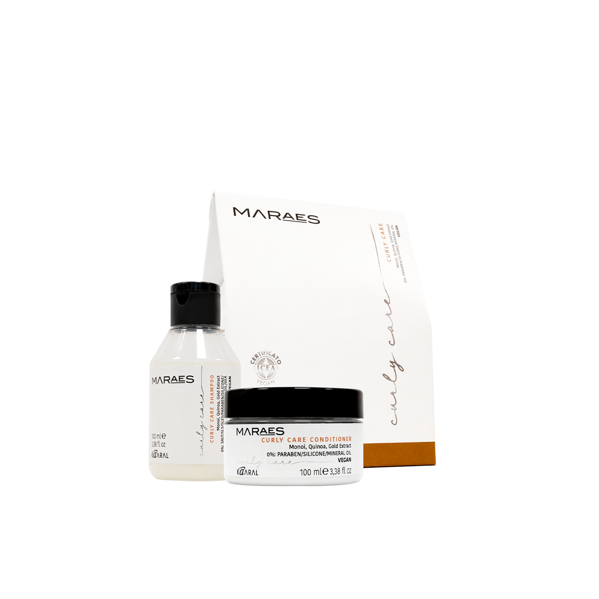 Maraes Curly Care travel kit with shampoo, conditioner and white product box