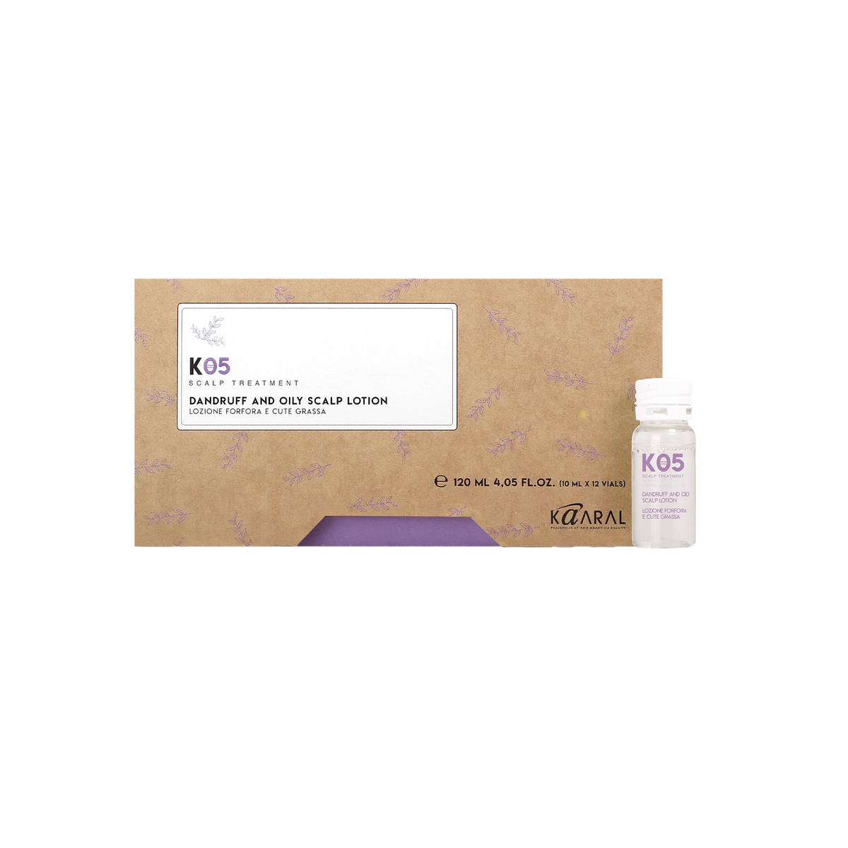 K05 Dandruff and Oily Scalp Lotion box with a clear vial