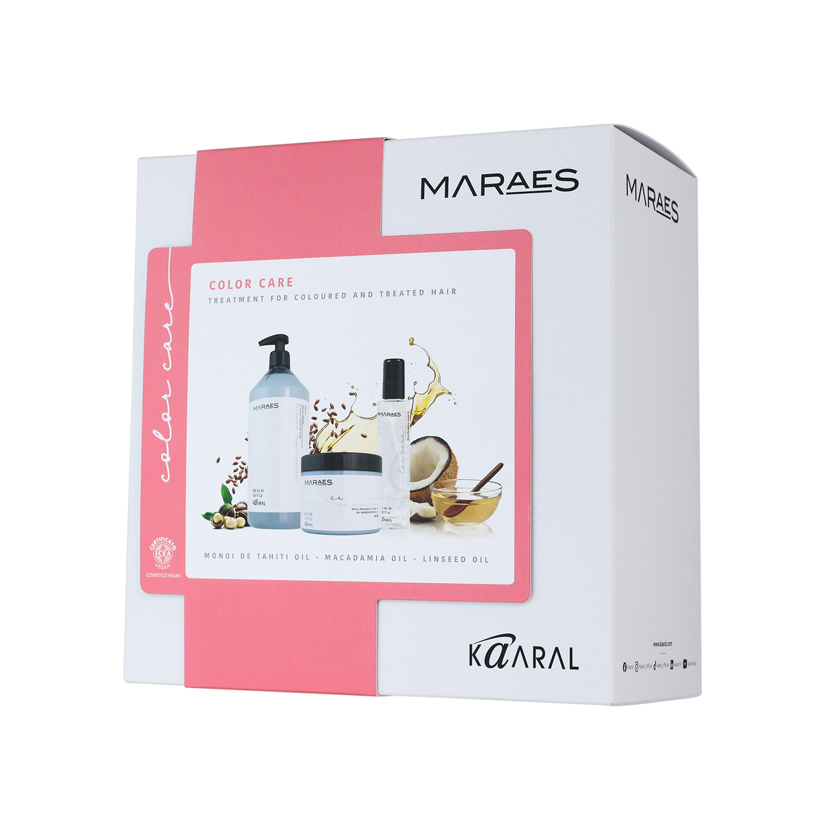Maraes Color Care gift box featuring a pump bottle, spray bottle and jar in white and pink packaging
