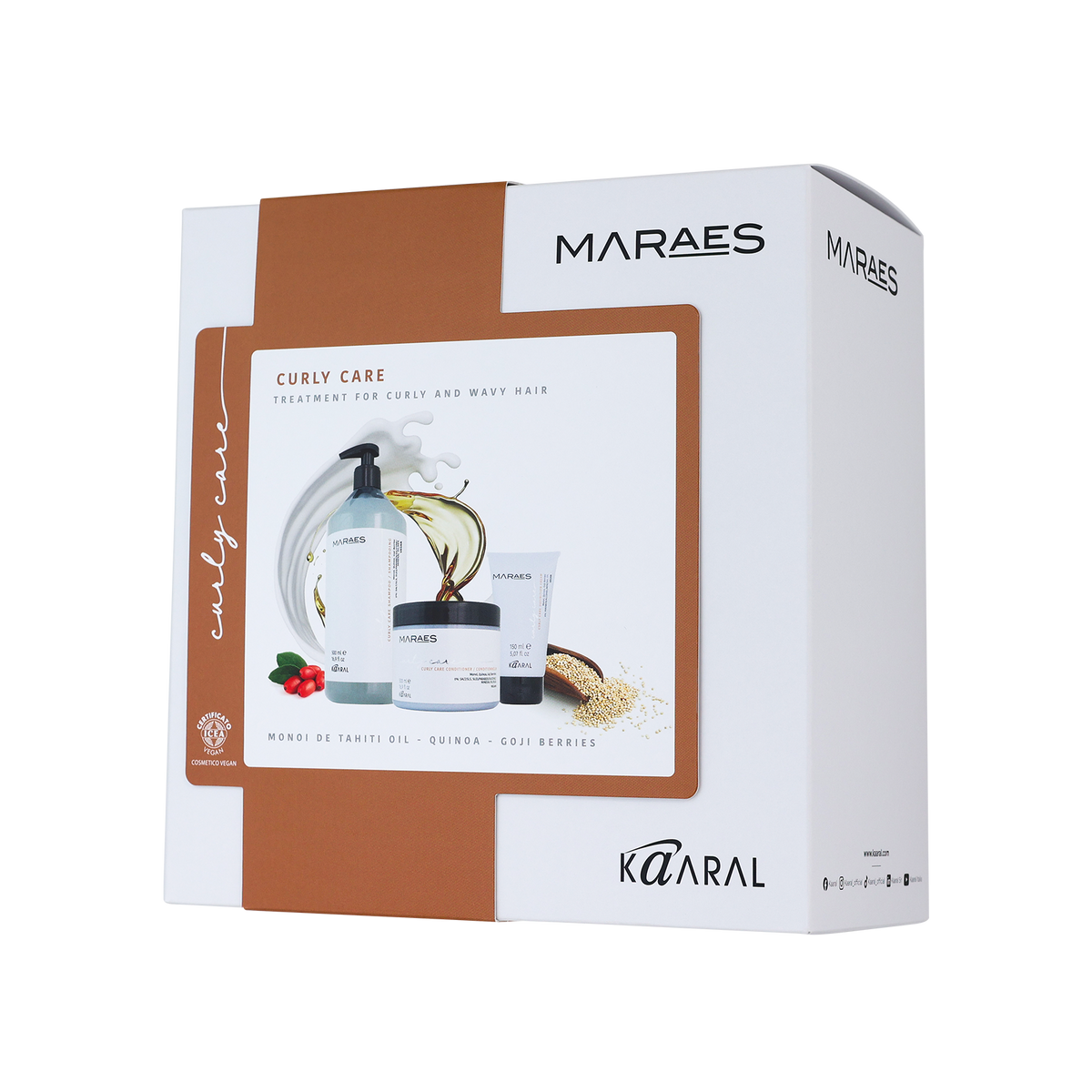 Maraes Curly Care gift box featuring a pump bottle, tube and jar in white and brown packaging