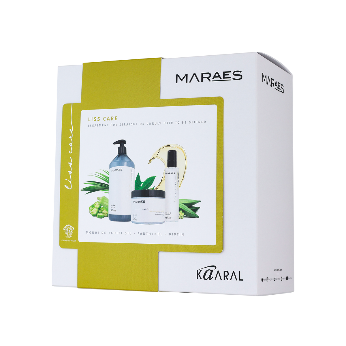 Maraes Liss Care gift box featuring a pump bottle, spray bottle and jar in white and yellow packaging