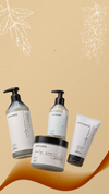 Four Maraes Curly Care hair products on a beige botanical background