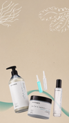 Maraes Renew Care shampoo, mask, serum, and two ampoules on a beige botanical background