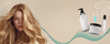 Blonde woman with wavy hair beside Maraes Renew Care products and two ampoules