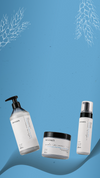 Three Maraes Volume Care products on a blue botanical background