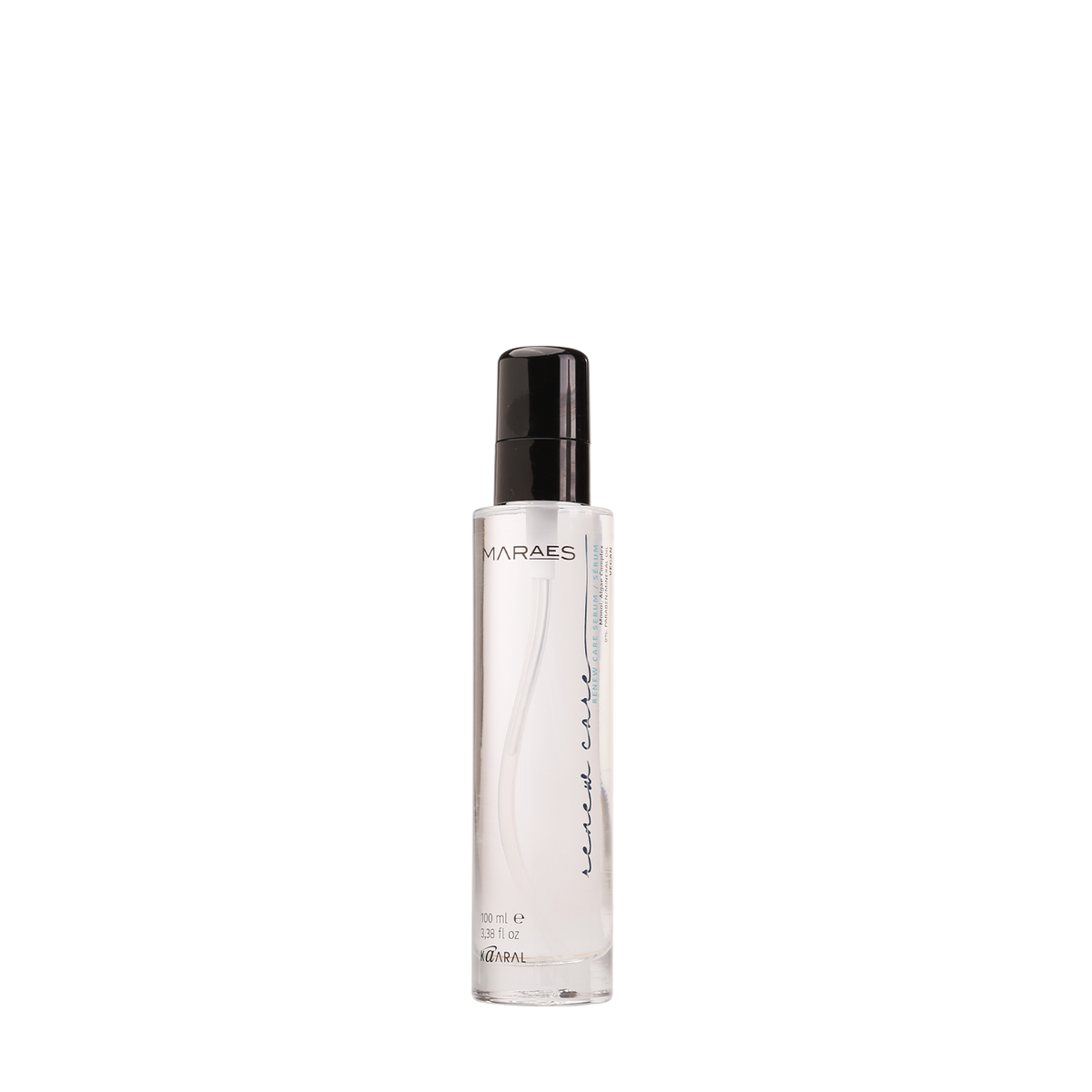 Clear cylindrical spray bottle on a black background