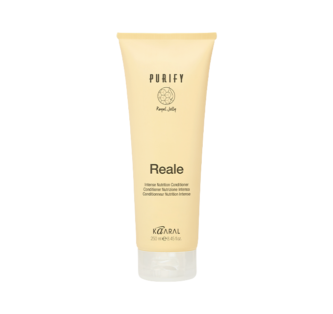 Yellow Purify Reale squeeze tube on a black background