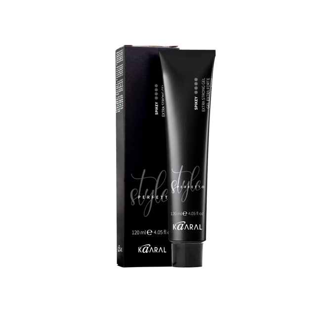 Perfetto Spikey 120 ml black styling tube with matching box on a transparent background.