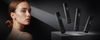 Woman with slicked-back brown hair beside four black Kaaral Perfetto hair styling products