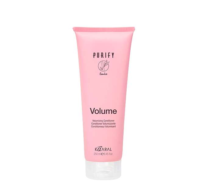 Pink Purify Volume squeeze tube on a black background