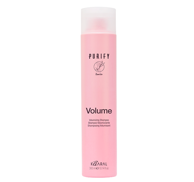 Pink Purify Volume bottle on a black background