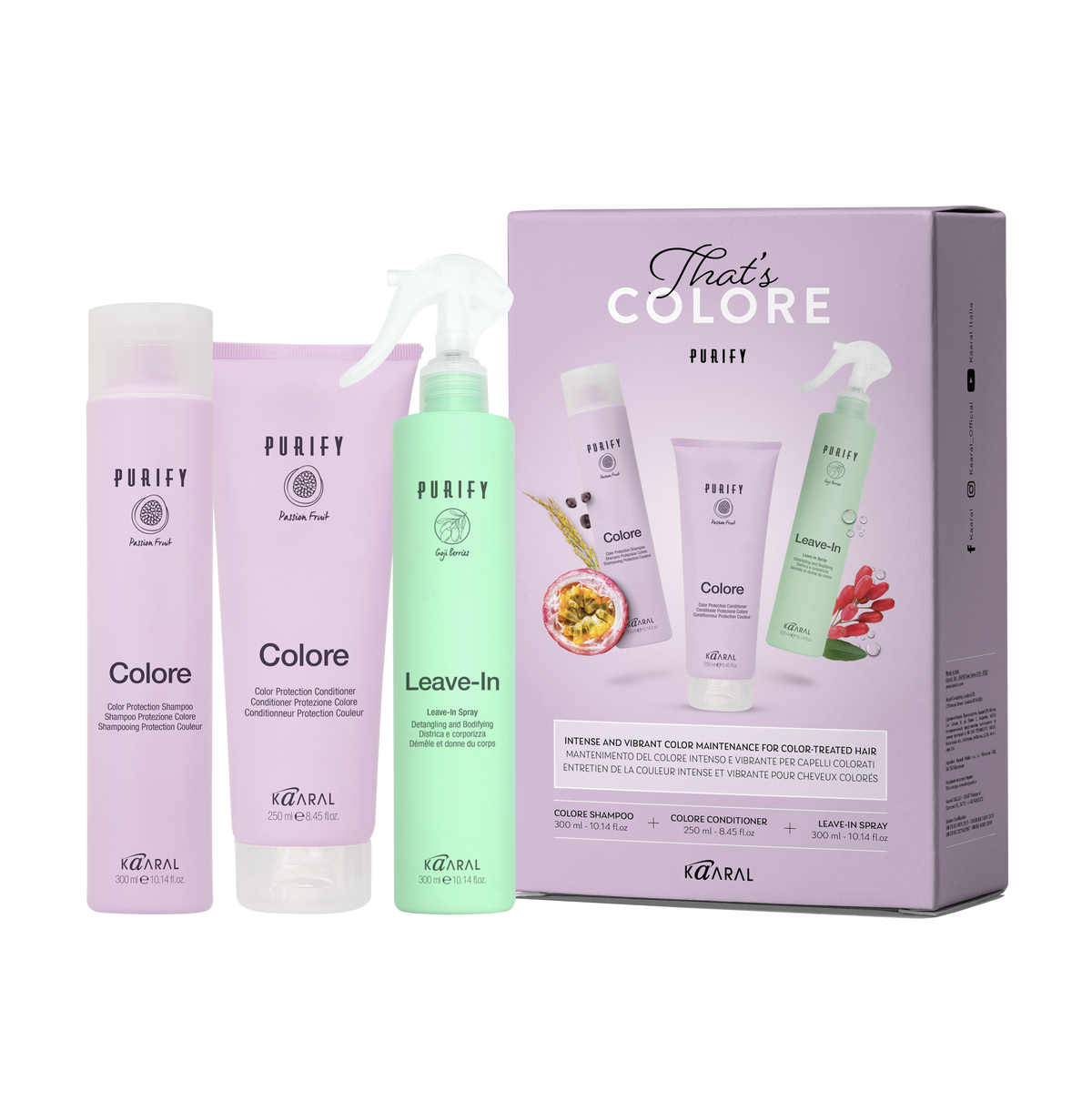 Purify Colore Gift Box - 300 ml shampoo + 250 ml conditioner + 300 ml leave-in spray
